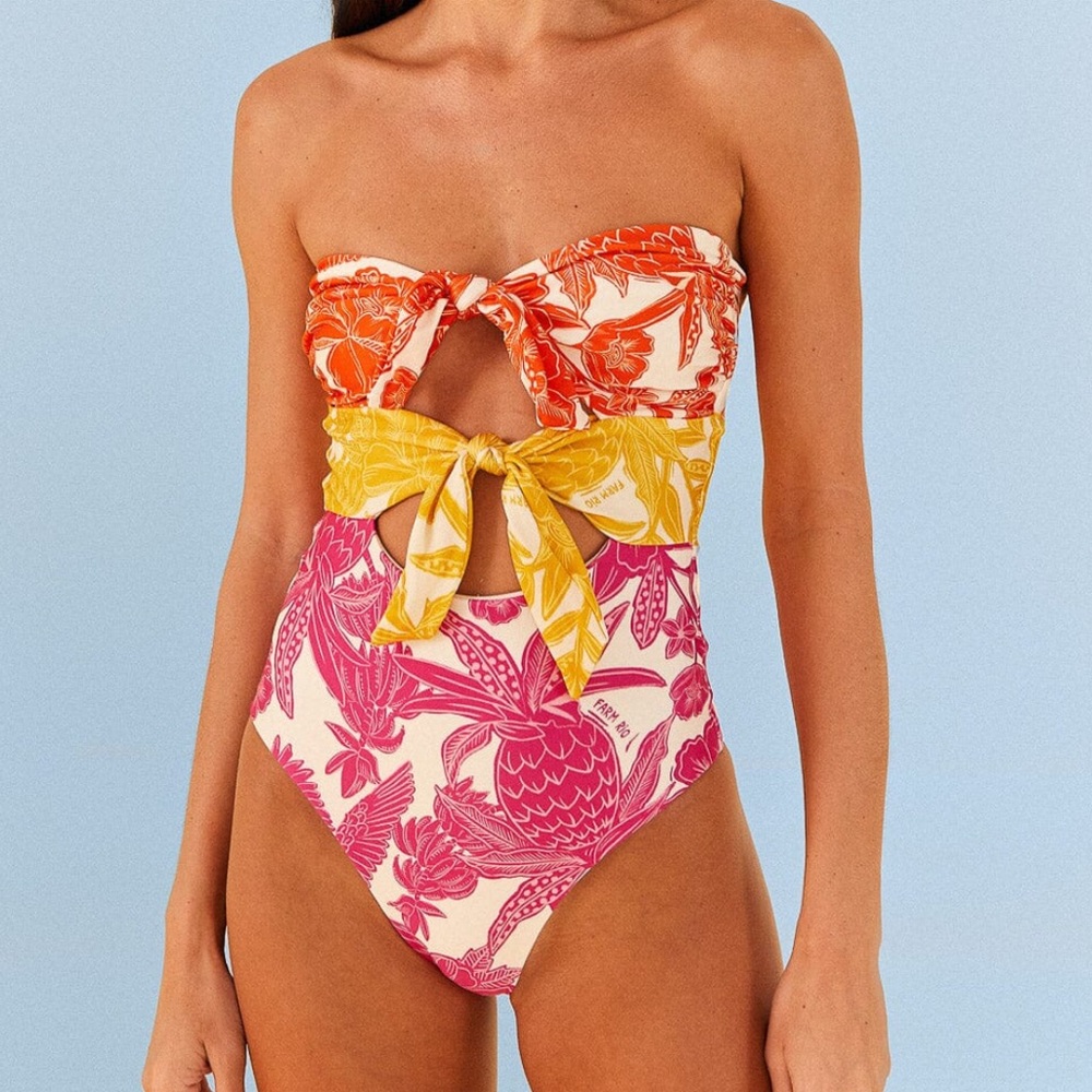 FARM RIO Tropical Woodcut One Piece Swimsuit